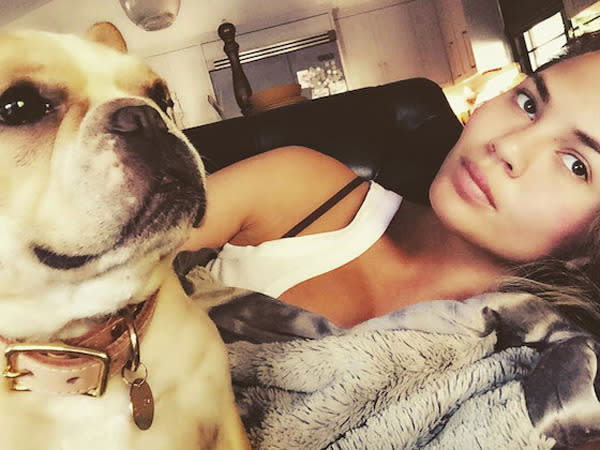 <br><b>Chrissy Teigen</b> Oh Chrissy, you can do no wrong. The model posted this makeup-free pic while snuggling up next to her beloved dog, Puddy.