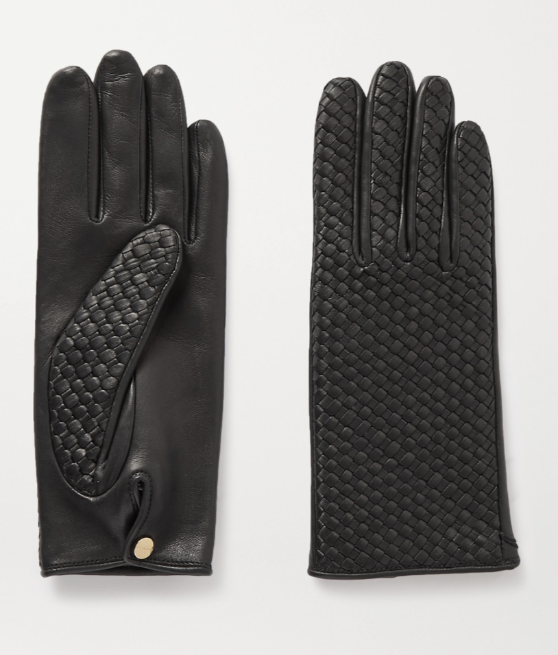 AGNELLE Chloe Woven Leather Gloves,