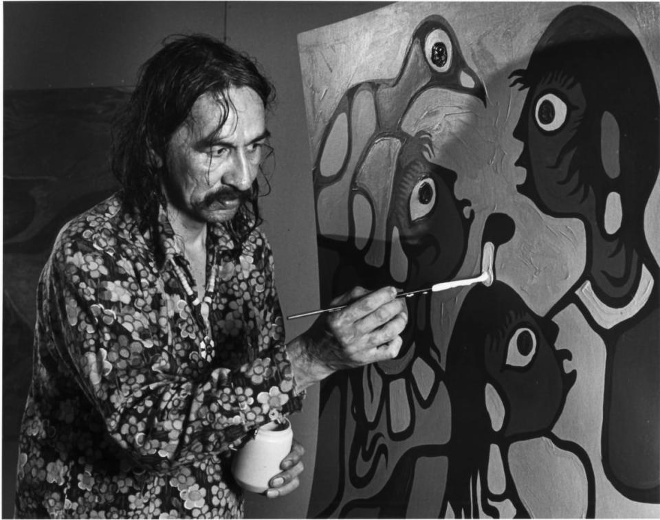 Norval Morrisseau as artist-in-residence in the Thomson Shack at the McMichael Gallery in Kleinberg, Ont., on July 11, 1979.