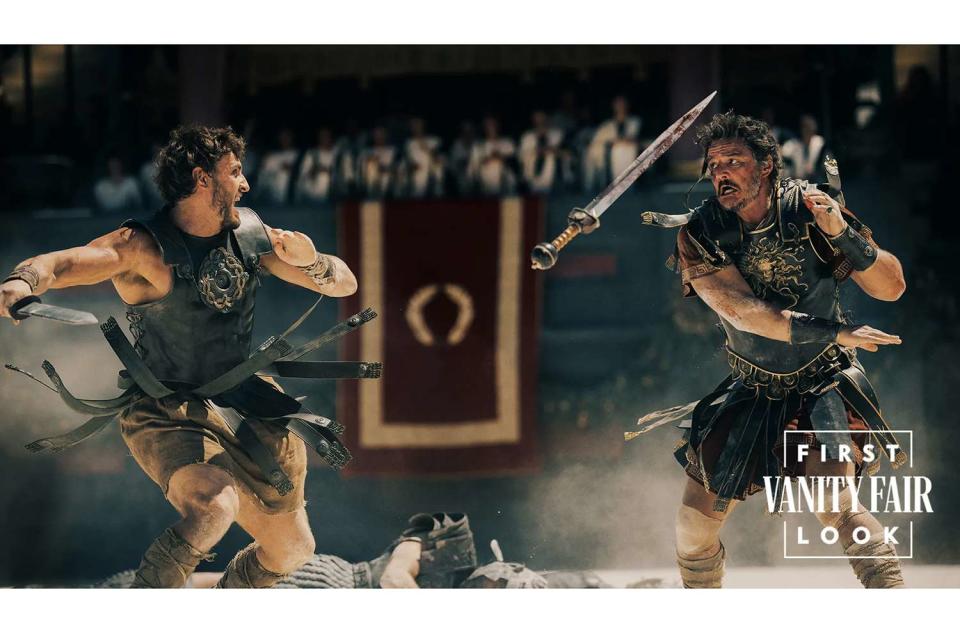 <p>Aidan Monaghan/Paramount Pictures</p> Paul Mescal and Pedro Pascal in <em>Gladiator II</em> (2024)