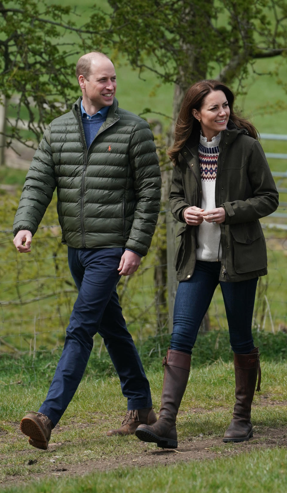 The Duke and Duchess of Cambridge walk together during their visit to Manor Farm in Little Stainton, Durham, on 27 April, 2021. (PA Images)