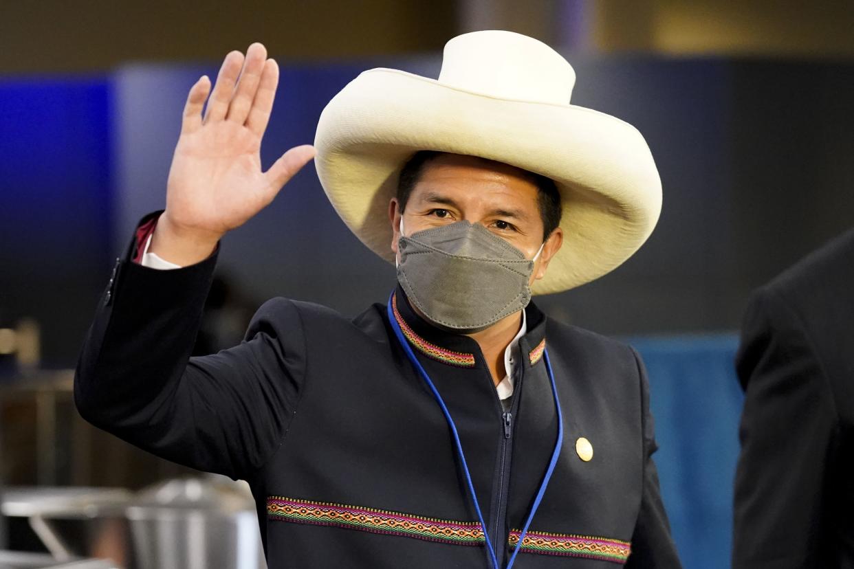 Pedro Castillo, President of Peru, arrives at United Nations headquarters, Tuesday, Sept. 21, 2021, during the 76th Session of the U.N. General Assembly in New York.