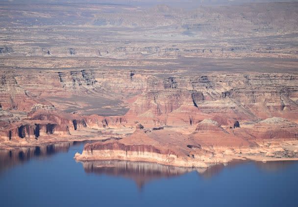 PHOTO: A bathtub ring seen above the waterline around Lake Powell was created during drought that reduced the flow of the Colorado River, April 15, 2023, in Lake Powell, Utah. (The Denver Post/MediaNews Group via Getty Images)