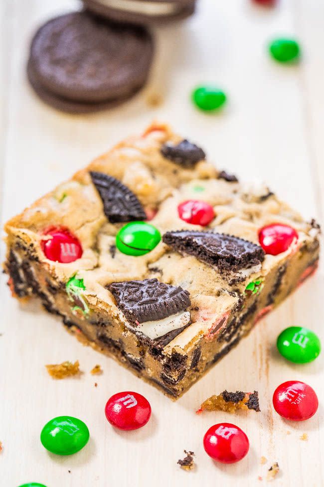 Loaded M&M Oreo Cookie Holiday Bars