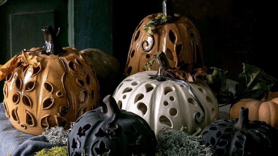 halloween decorations, hand crafted ceramic pumpkins