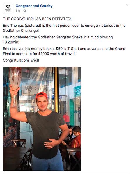 The Facebook post congratulated Tostee on his victory.