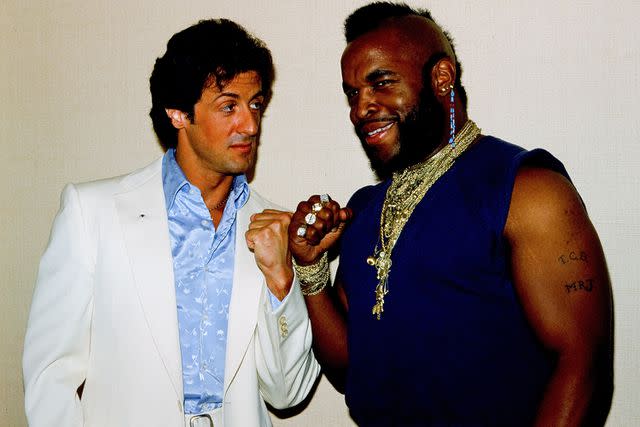 <p>R Cummings/THA/Shutterstock</p> Sylvester Stallone and Mr. T in 1981