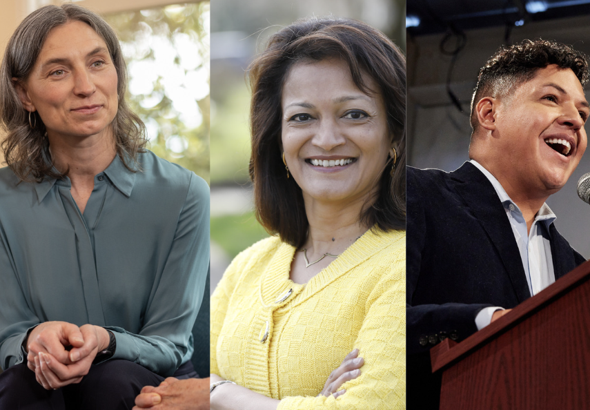 Three front-runners have emerged in the race to represent Oregon’s 3rd Congressional District. From left to right: State Rep. Maxine Dexter, Multnomah County Commissioner Susheela Jayapal and Gresham City Councilor Eddy Morales. (Campaign photos)