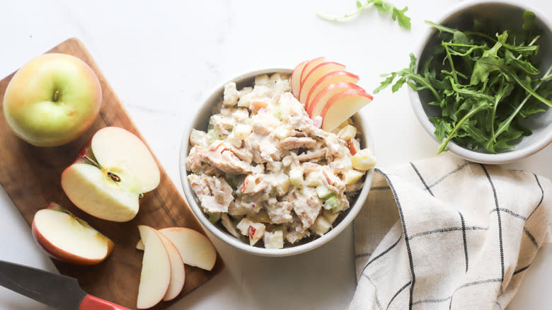 Bowl with tuna apple salad