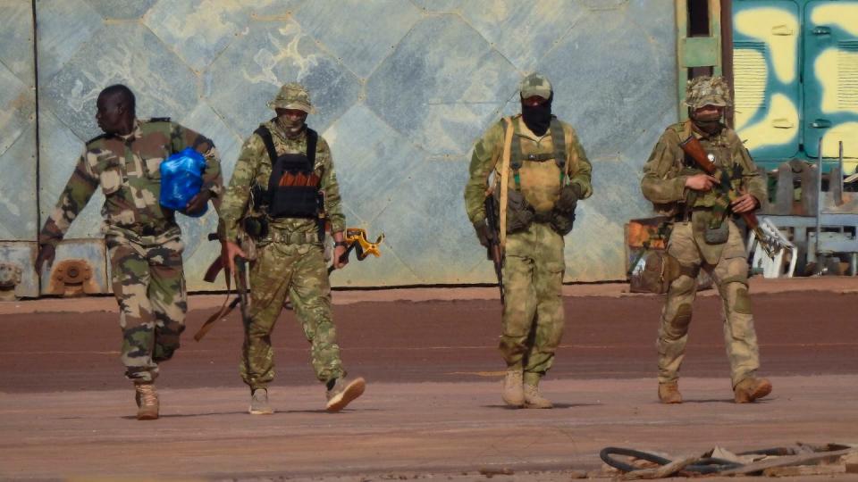 This undated photograph shows three suspected Russian mercenaries in northern Mali. (French Army via AP)