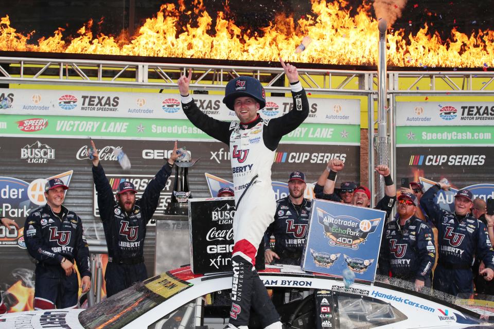William Byron battled an ill-handling racecar on Sunday but finished high enough to survive, advancing to the Championship 4 in Phoenix.