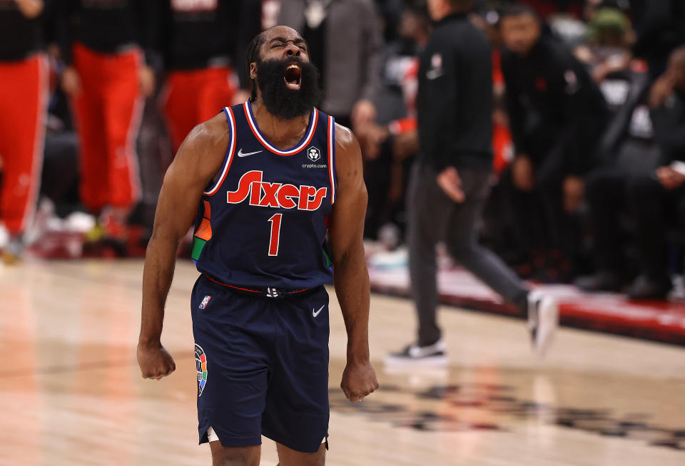 費城76人James Harden。(Steve Russell/Toronto Star via Getty Images)