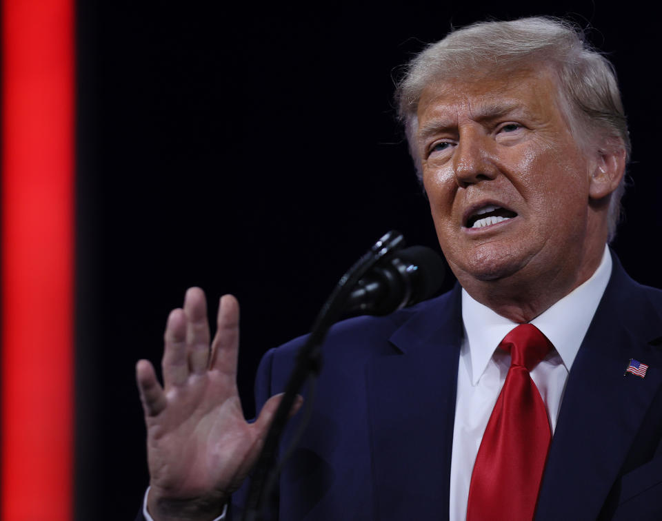 Former U.S. President Donald Trump addresses the Conservative Political Action Conference (CPAC) held in the Hyatt Regency on February 28, 2021 in Orlando, Florida. (Joe Raedle/Getty Images)