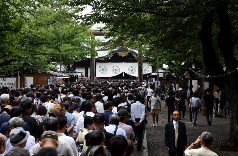 People visit controversial Yasukuni shrine on the 72nd anniversary of Japan's surrender in World War II, in Tokyo