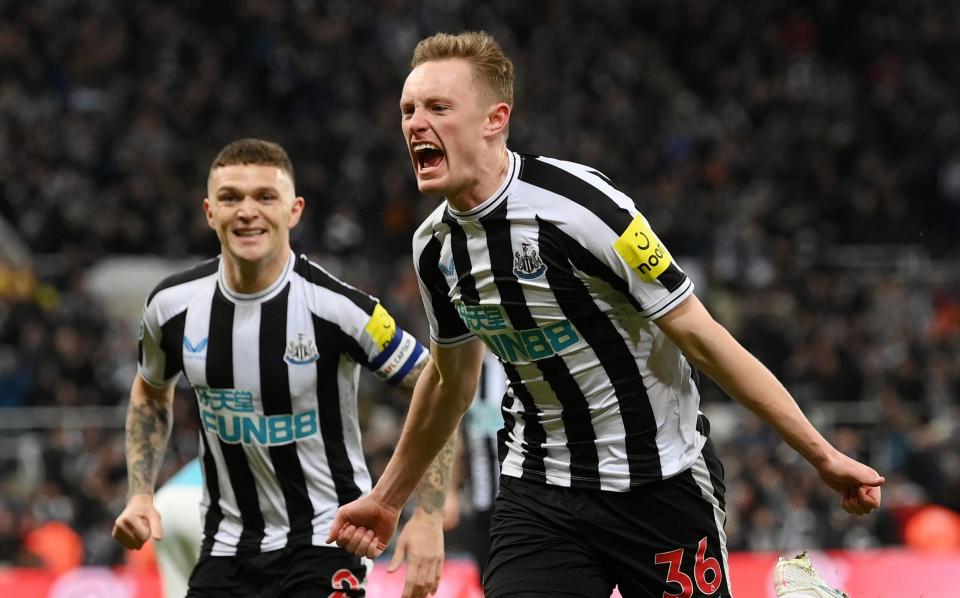 Sean Longstaff of Newcastle United celebrates after scoring the team's first goal during the Carabao Cup Semi Final 2nd Leg match between Newcastle United and Southampton - Stu Forster/Getty Images