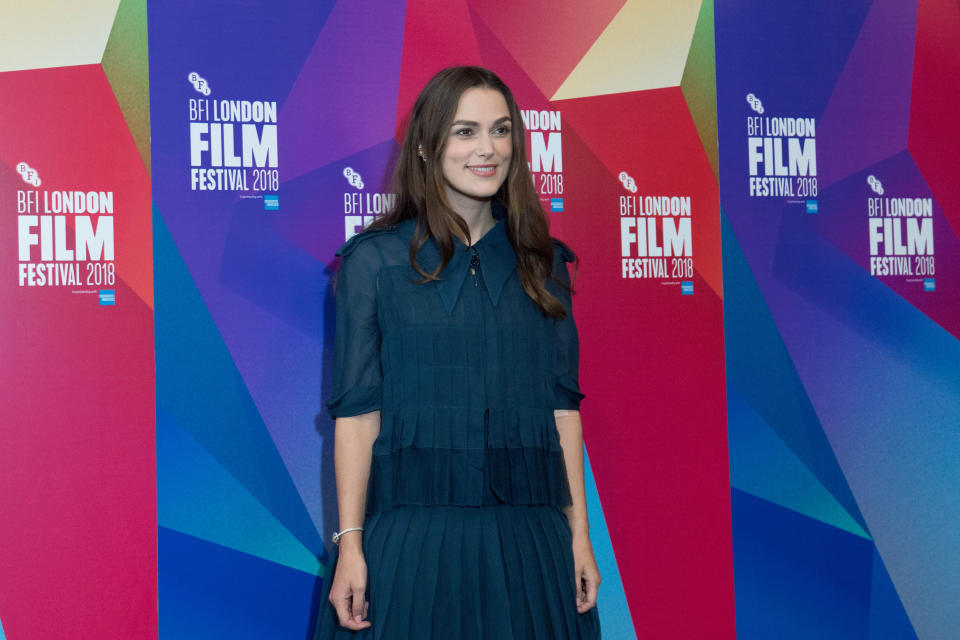 Actress Keira Knightly arrives to host a talk at the British Film Institute Film Festival on London's Southbank to mark women's contribution to the UK Film Industry. (Photo by Stefan Rousseau/PA Images via Getty Images)