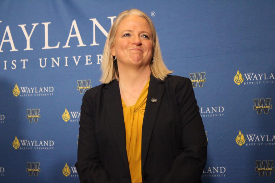 Donna Hedgepath is introduced as the new president of Wayland Baptist University Friday in Plainview.