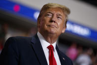 President Donald Trump arrives to speak at a campaign rally at the Santa Ana Star Center, Monday, Sept. 16, 2019, in Rio Rancho, N.M. (AP Photo/Evan Vucci)