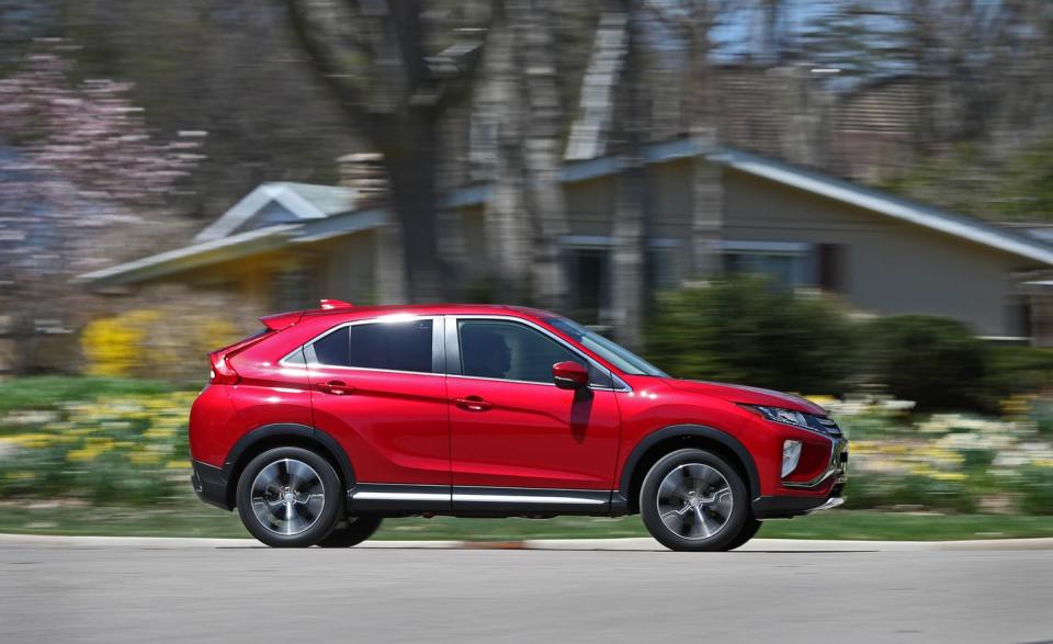 <p><strong>MSRP:</strong> $24,690 <strong>Engine:</strong> turbocharged 1.5-liter inline-4 <strong>EPA Combined:</strong> 27 mpg</p><p>The <a href="https://www.caranddriver.com/mitsubishi/eclipse-cross" rel="nofollow noopener" target="_blank" data-ylk="slk:Eclipse Cross's;elm:context_link;itc:0;sec:content-canvas" class="link ">Eclipse Cross's</a> most appealing trait is its styling. Inside and out, it looks and feels like a more expensive vehicle than it is. Its sharply sloped roofline and crisply rendered sheetmetal look fresh and sporty, and its interior boasts good-quality materials. While it looks racy, it's actually an easy driver with a soft ride.</p>