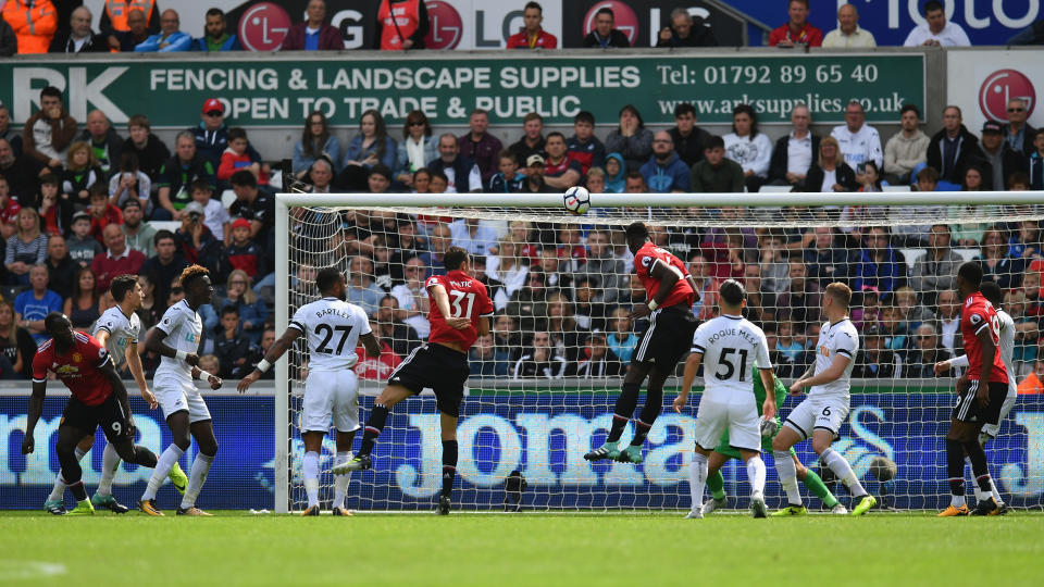 Paul Pogba’s header was saved before Eric Bailly put Manchester United ahead