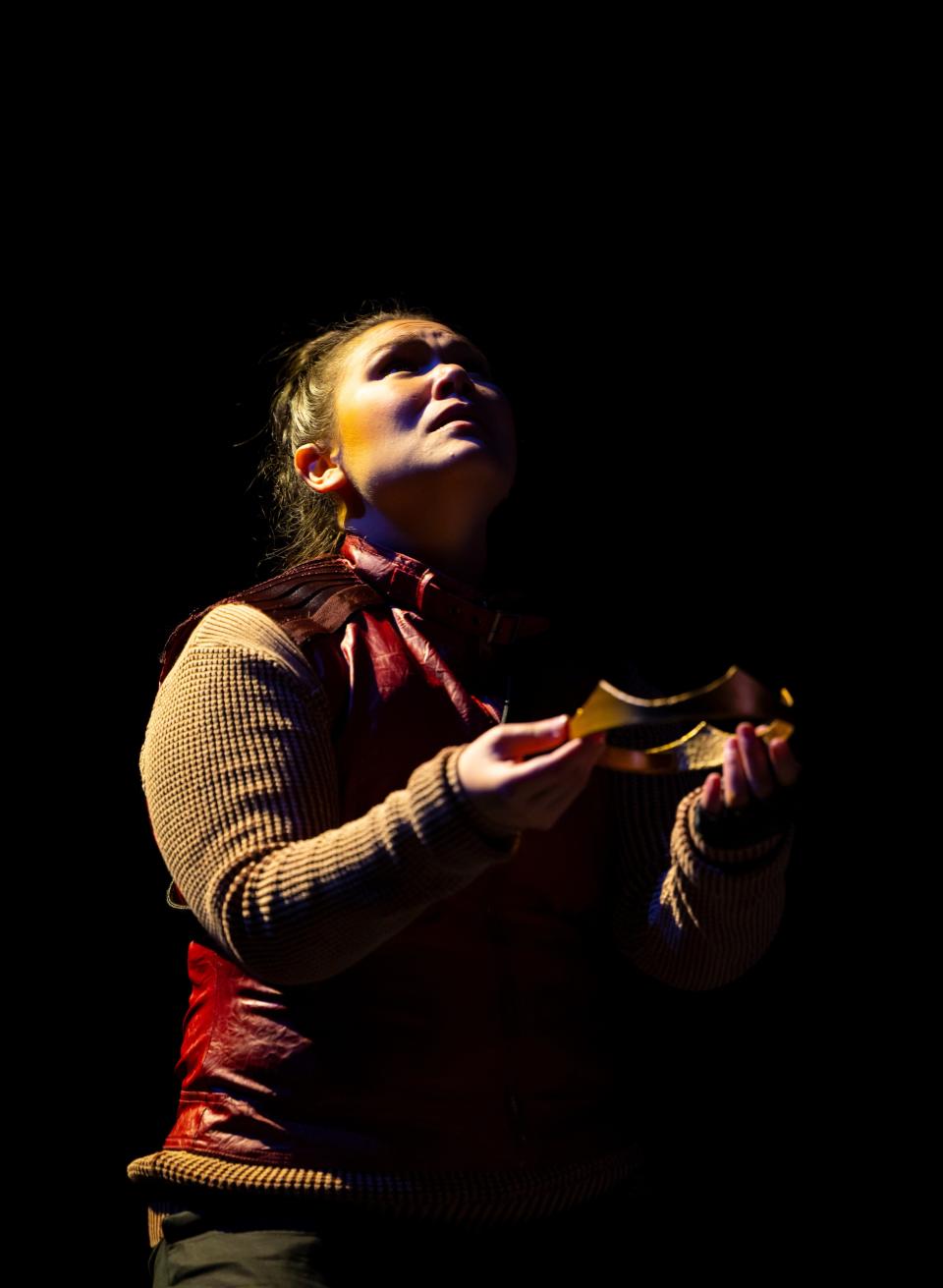 Emily Ota as the title character in Hudson Valley Shakespeare's 2023 production of "Henry V," directed by festival Artistic Director Davis McCallum. This is HVSF’s second season on the grounds of its new home in Garrison, using its longtime temporary tent while plans continue for a permanent open-air theater overlooking the Hudson Highlands.