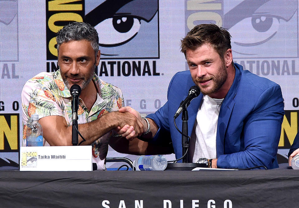 <p>Director Taika Waititi and Chris Hemsworth attend the Marvel Studios <em>Thor: Ragnarok</em> presentation during Comic-Con International 2017 at San Diego Convention Center on July 22, 2017. (Photo by Kevin Winter/Getty Images) </p>