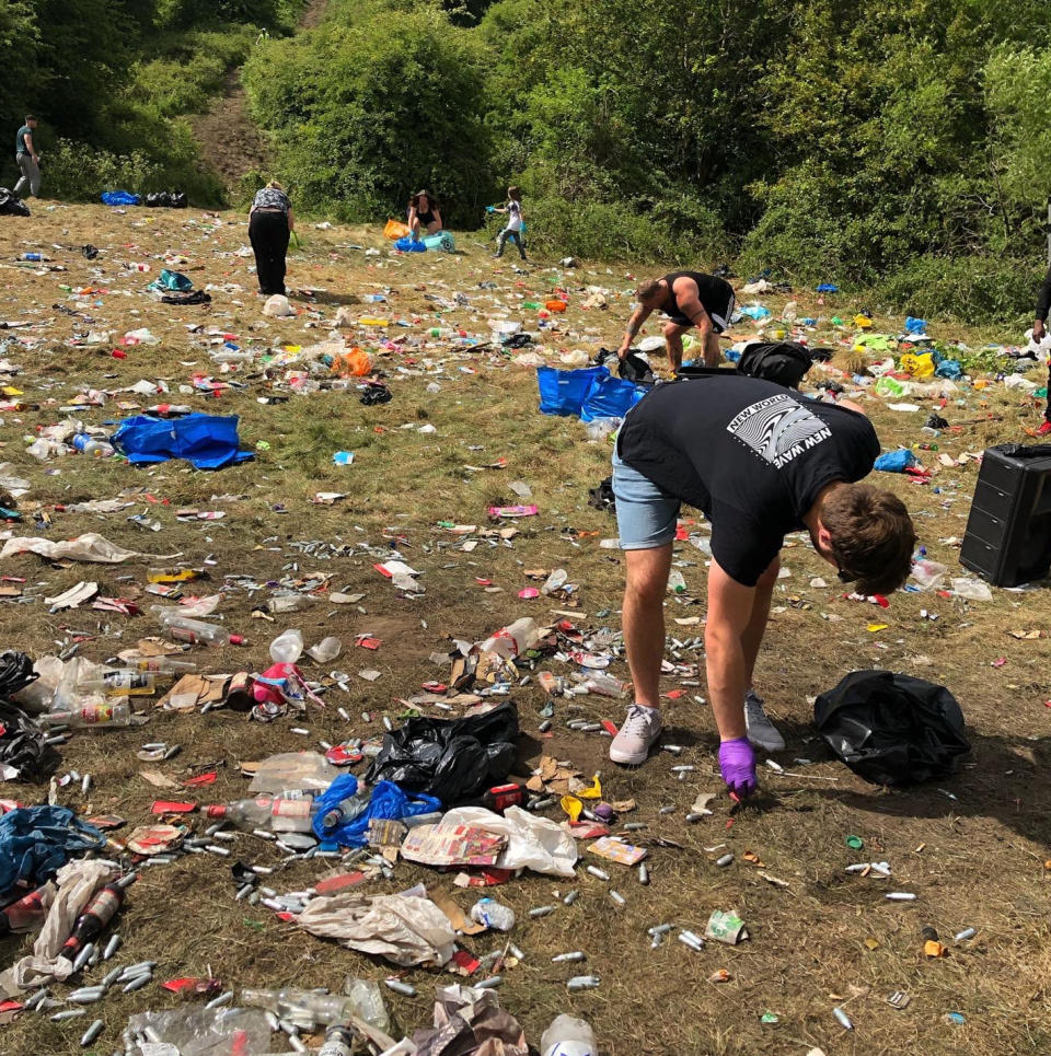 Handout photo courtesy of George Honeybee @georgiadaisy98 of the mess left behind following a rave at Daisy Nook Park in Manchester on Saturday night.