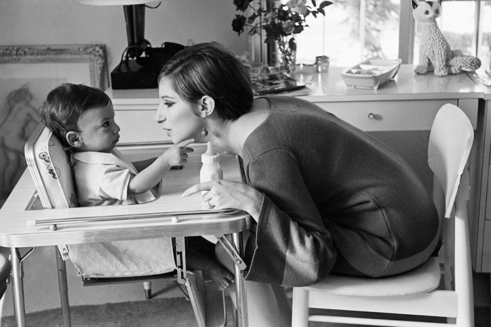 On a break from filming “Funny Girl,” Streisand showcases her playful side with her son Jason.