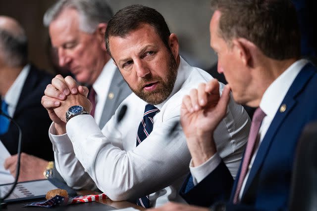 <p>Tom Williams/CQ-Roll Call, Inc via Getty Images</p> Oklahoma Sen. Markwayne Mullin at a Senate Armed Services Committee hearing on April 26, 2023