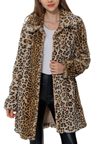 Omoone Women's Faux Fur Jackets Autumn Winter Leopard Coats Loose Fur Coat  with Pockets