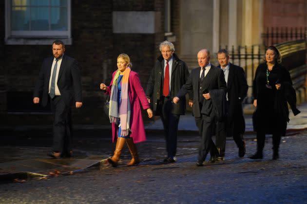 Conservative MPs Jonathan Gullis, Miriam Cates, Danny Kruger, Marco Longhi, Neil O'Brien and Jill Mortimer, arrive in Downing Street, London, for the breakfast meeting with Rishi Sunak.