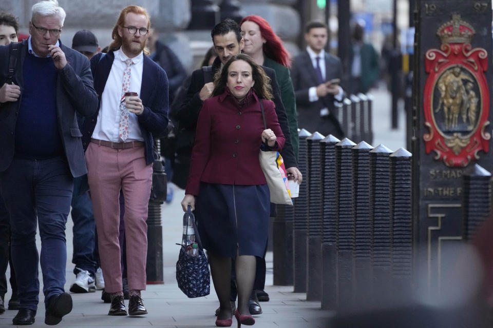 Stella Moris, Julian Assange's partner, arrives outside the High Court in London, Thursday, Oct. 28, 2021. The U.S. government is scheduled to ask Britain's High Court to overturn a judge's decision that WikiLeaks founder Julian Assange should not be sent to the United States to face espionage charges. A lower court judge refused extradition in January on health grounds, saying Assange was likely to kill himself if held under harsh U.S. prison conditions. (AP Photo/Frank Augstein)