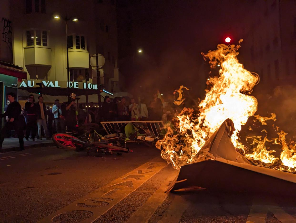 PARIS, FRANCE - JUNE 30: Tension rises as demonstrators gather in Place de la Republique, to protest against the rising right-wing movement after the Rassemblement National's victory in the first round of early general elections in Paris, France on June 30, 2024. (Photo by Luc Auffret/Anadolu via Getty Images)