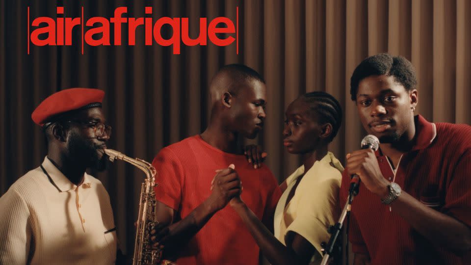 The cover of Air Afrique magazine's first issue, featuring the French rapper Tiakola (far right). The Air Afrique collective consists of founder and creative Director Lamine Diaoune, co-founders Djiby Kébé and Jeremy Konko, editor-in-chief Amandine Nana, editors Zhedy Nuentsa and Ahmadou-Bamba Thiam and graphic designer Axel Pelletanche. - Air Afrique