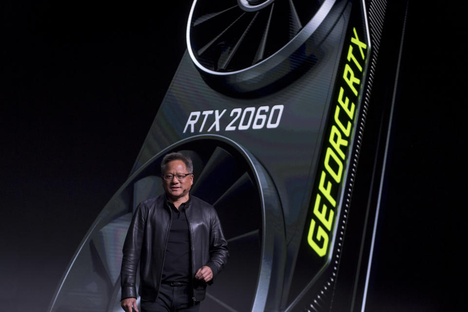 Jen-Hsun Huang, president and chief executive officer of Nvidia Corp., speaks during the company's event at the 2019 Consumer Electronics Show (CES) in Las Vegas, Nevada, U.S., on Sunday, Jan. 6, 2019. CES showcases more than 4,500 exhibiting companies, including manufacturers, developers and suppliers of consumer technology hardware, content, technology delivery systems and more. Photographer: David Paul Morris/Bloomberg via Getty Images