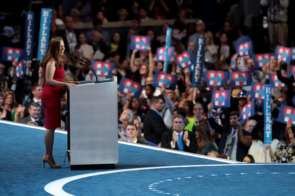 Clinton on the fourth day of the Democratic National Convention. <em>(Photo: Getty)</em>