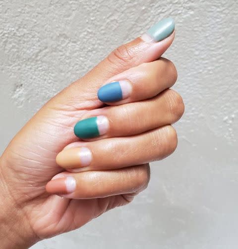 <p>Stick to tonal shades in an autumn colour palette and leave some negative space at the base of your cuticle. </p><p><a href="https://www.instagram.com/p/B2j3c9Zg7el/" rel="nofollow noopener" target="_blank" data-ylk="slk:See the original post on Instagram;elm:context_link;itc:0;sec:content-canvas" class="link ">See the original post on Instagram</a></p>