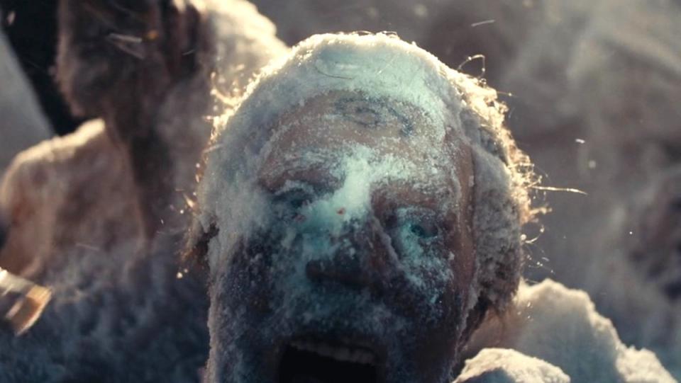 A frozen head with a swirling symbol on the forehead from True Detective: Night Country