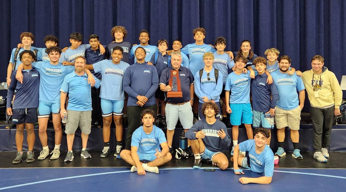 The Somerset Academy-Pembroke Pines wrestling team won a 1A district duals, qualifying for regionals.