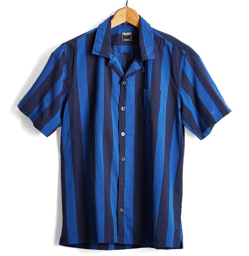 Short Sleeve Awning Bold Stripe Camp Collar Shirt