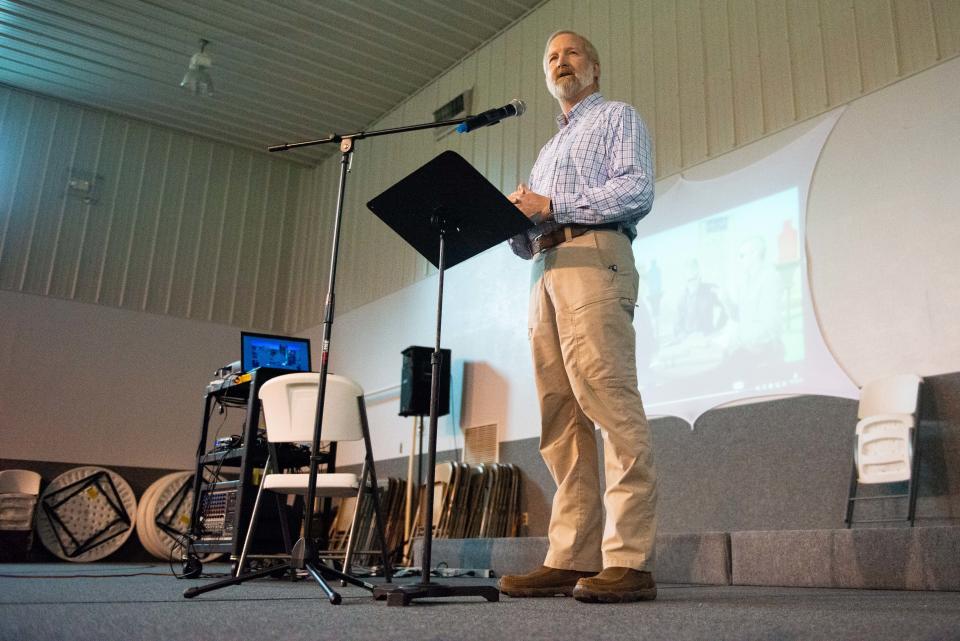 Tennessee Representative Chris Todd speaks to an audience during a We The People forum in Jackson, Tenn. on Thursday, May 11, 2023.