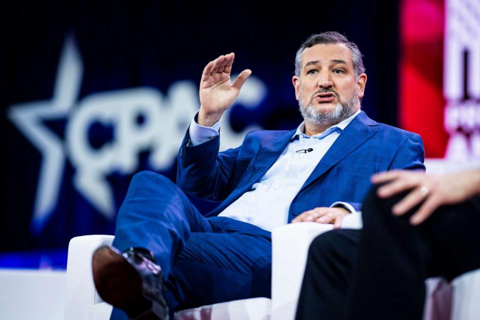 PHOTO: Sen. Ted Cruz speaks on the first day of the Conservative Political Action Conference CPAC held at the Gaylord National Resort & Convention Center, March 2, 2023, in Fort Washington, Md. (Jabin Botsford/The Washington Post via Getty Images)