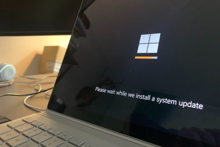 Windows Update running on a laptop.