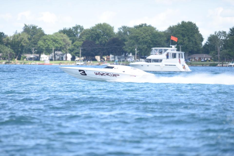 Powerboats race during the 29th St. Clair River Classic in St. Clair on Sunday, July 30, 2023.