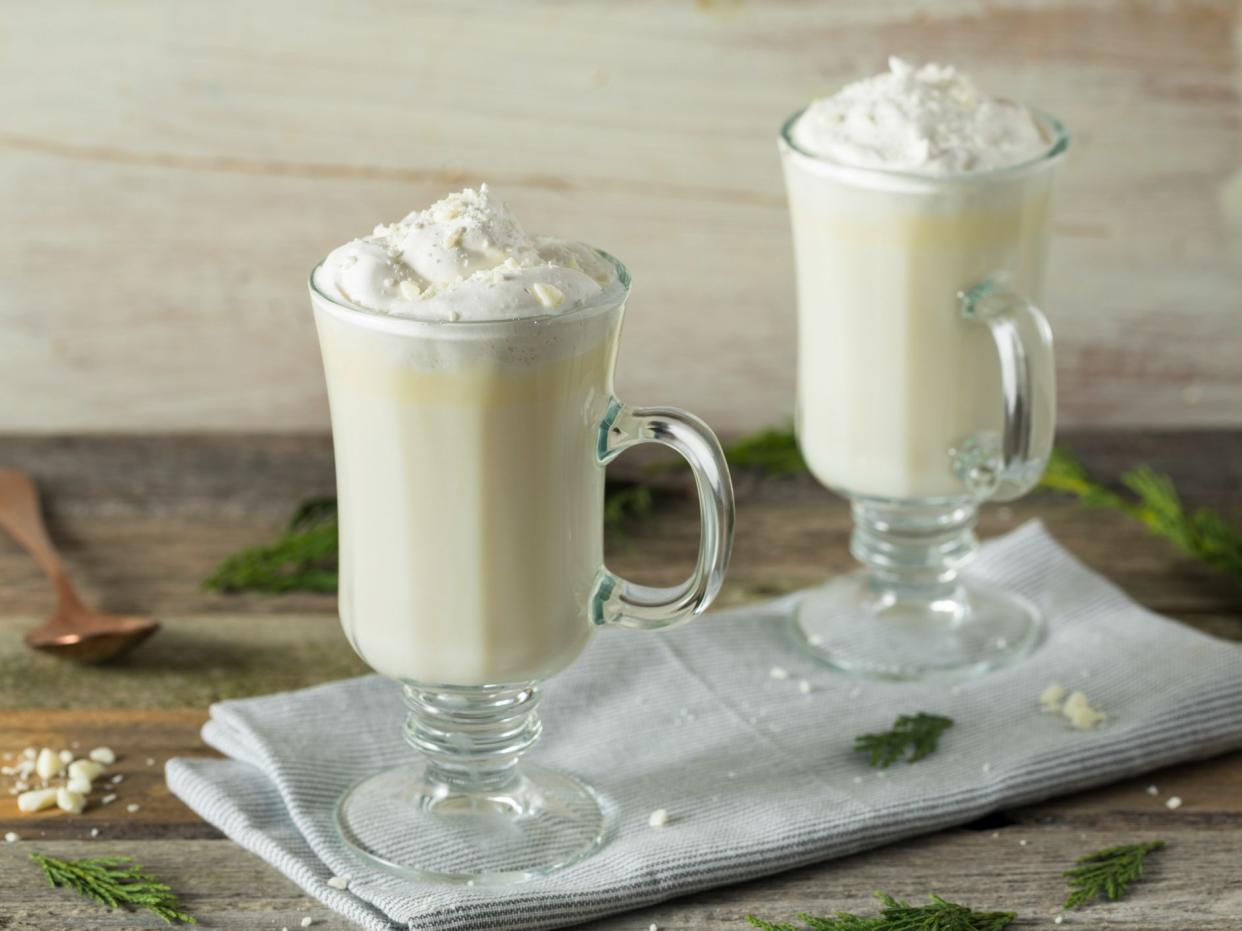 Homemade Sweet White Hot Chocolate with Whipped Cream