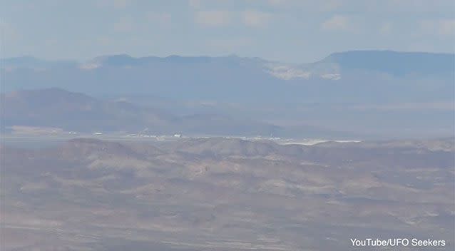 The images appear to show a remote desert air base. Photo: YouTube/UFO Seekers