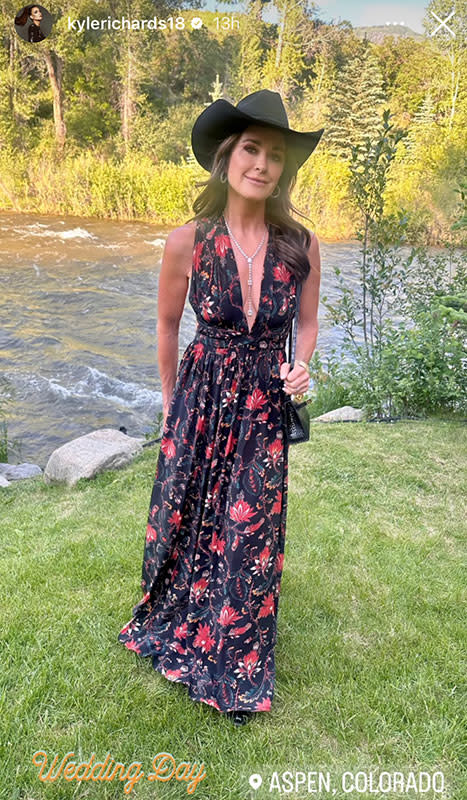 Kyle Richards' Black Floral Cutout Dress