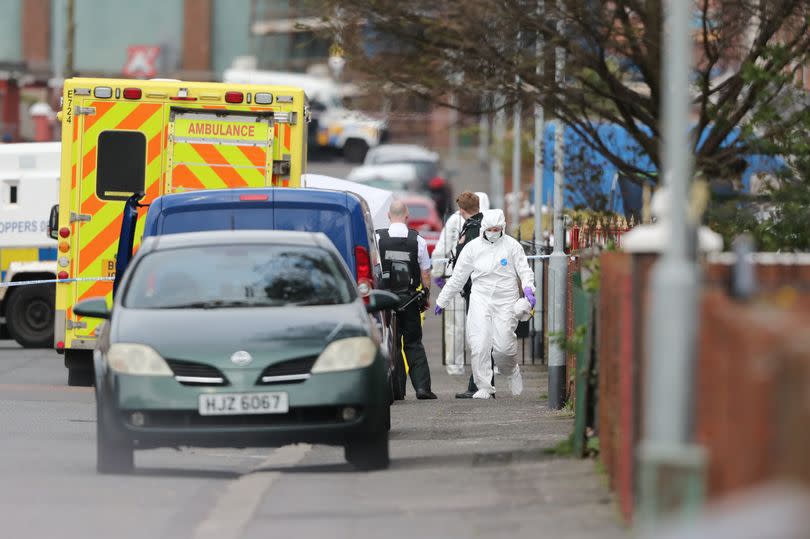 The scene on Etna Drive in Belfast following the fatal shooting of Robbie Lawlor in April 2020