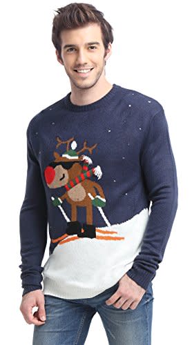 Skiing Reindeer Ugly Christmas Sweater