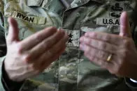 Commanding General of the U.S. Army's 25th Infantry Division based in Hawaii, Maj. Gen. Joseph Ryan gestures as he speaks to The Associated Press in Manila, Philippines on Wednesday, Feb. 8, 2023. Ryan said American forces and their allies in Asia, including the Philippines, are ready for battle after years of joint combat exercises and added that Russia's war setbacks in Ukraine should serve as a warning to potential Asian aggressors like China and North Korea. (AP Photo/Aaron Favila)